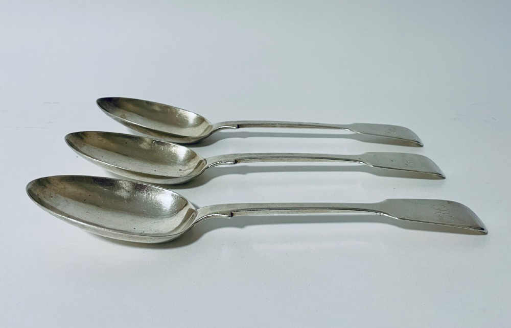 Set of 3 Victorian Solid Sterling Silver Serving Spoons View VI