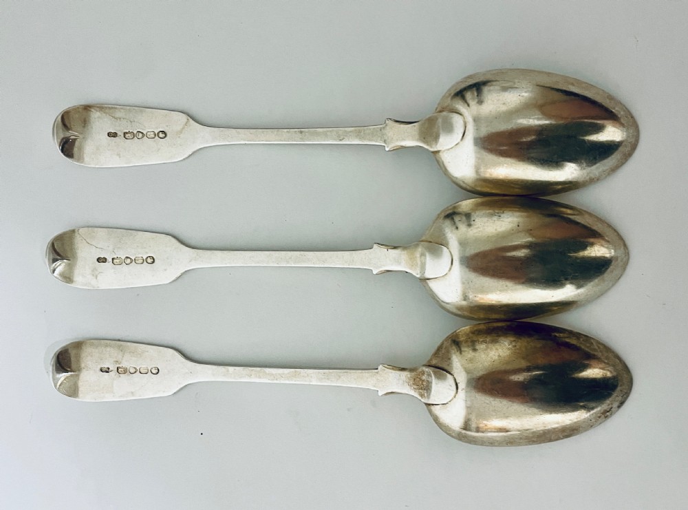Set of 3 Victorian Solid Sterling Silver Serving Spoons View IX