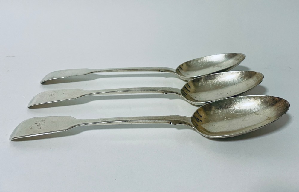 Set of 3 Victorian Solid Sterling Silver Serving Spoons View XII