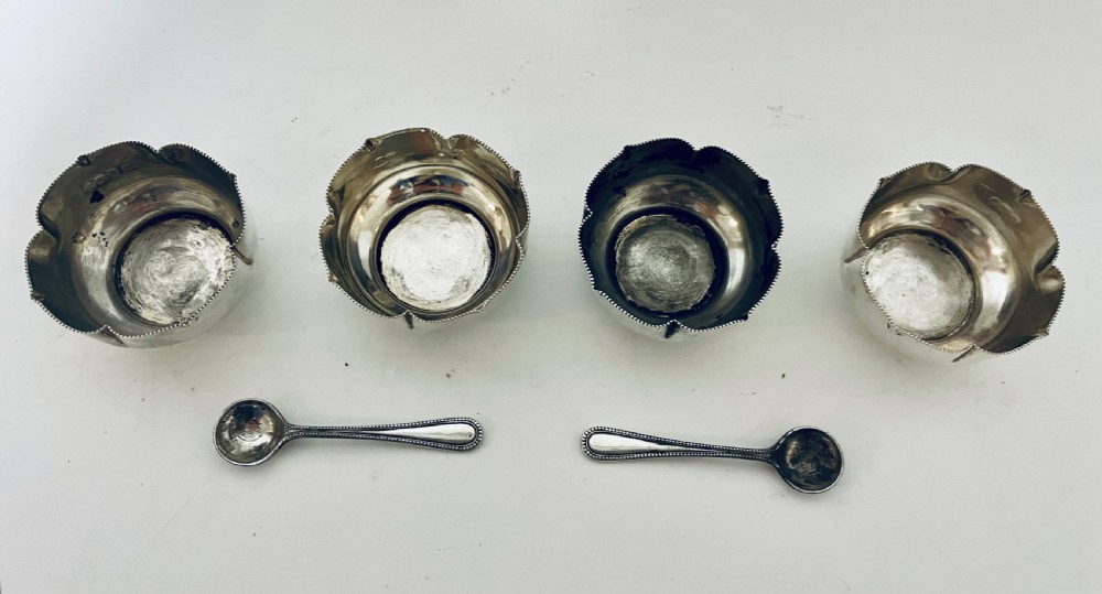 Set of 4 Antique Victorian Solid Silver Salts View V