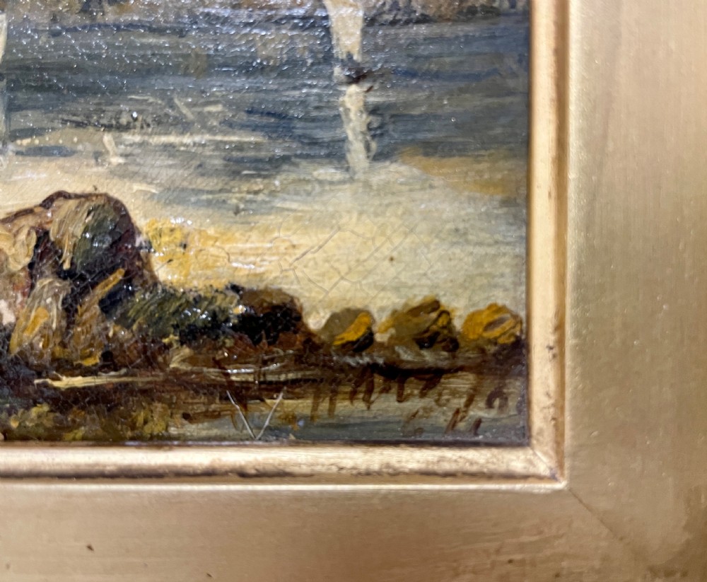 Victorian Oil on Canvas Lakeside Scene View IV