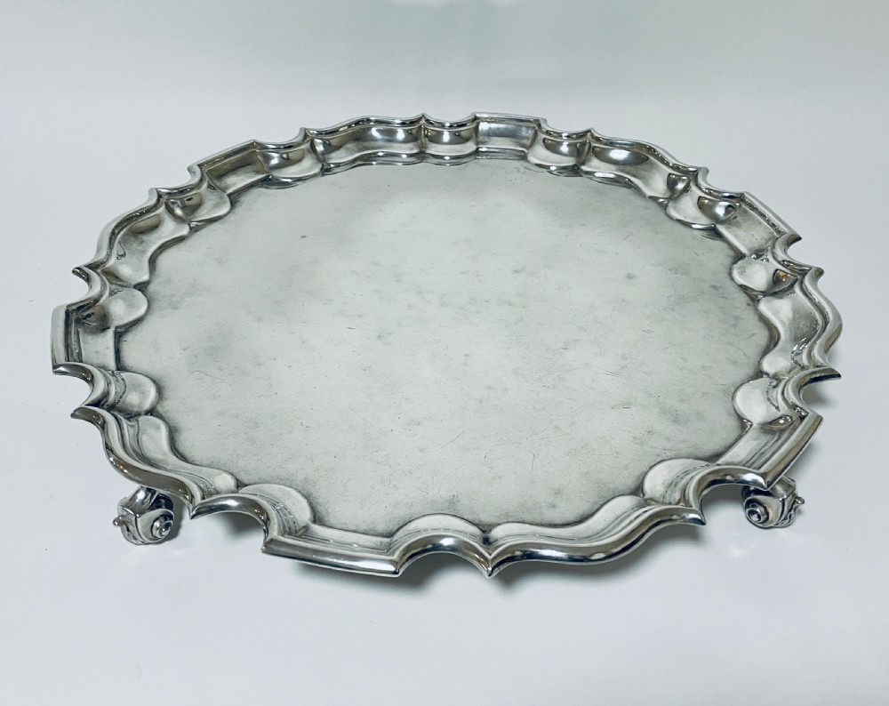 Large Antique Victorian Solid Silver Salver View VI