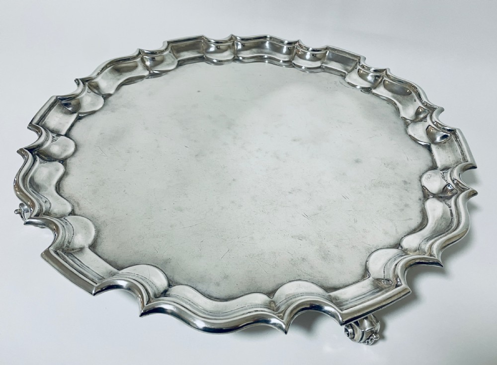 Large Antique Victorian Solid Silver Salver View X
