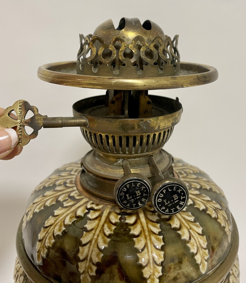 Antique Victorian Doulton Oil Lamp View XI
