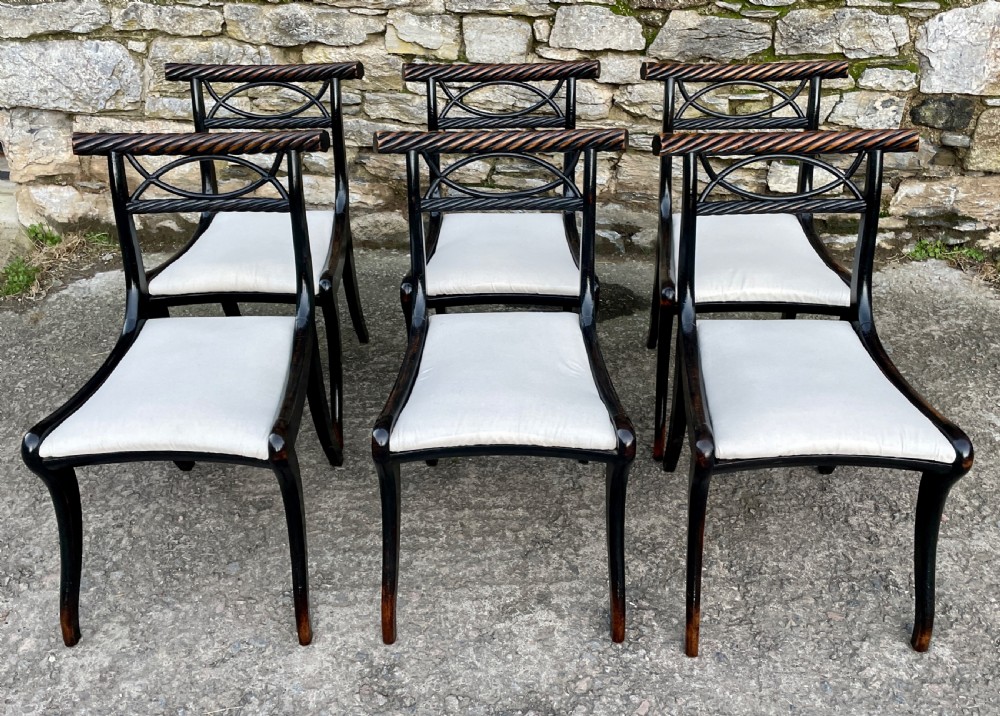 Set of 6 Regency Ebonised Rope Twist Trafalgar Chairs