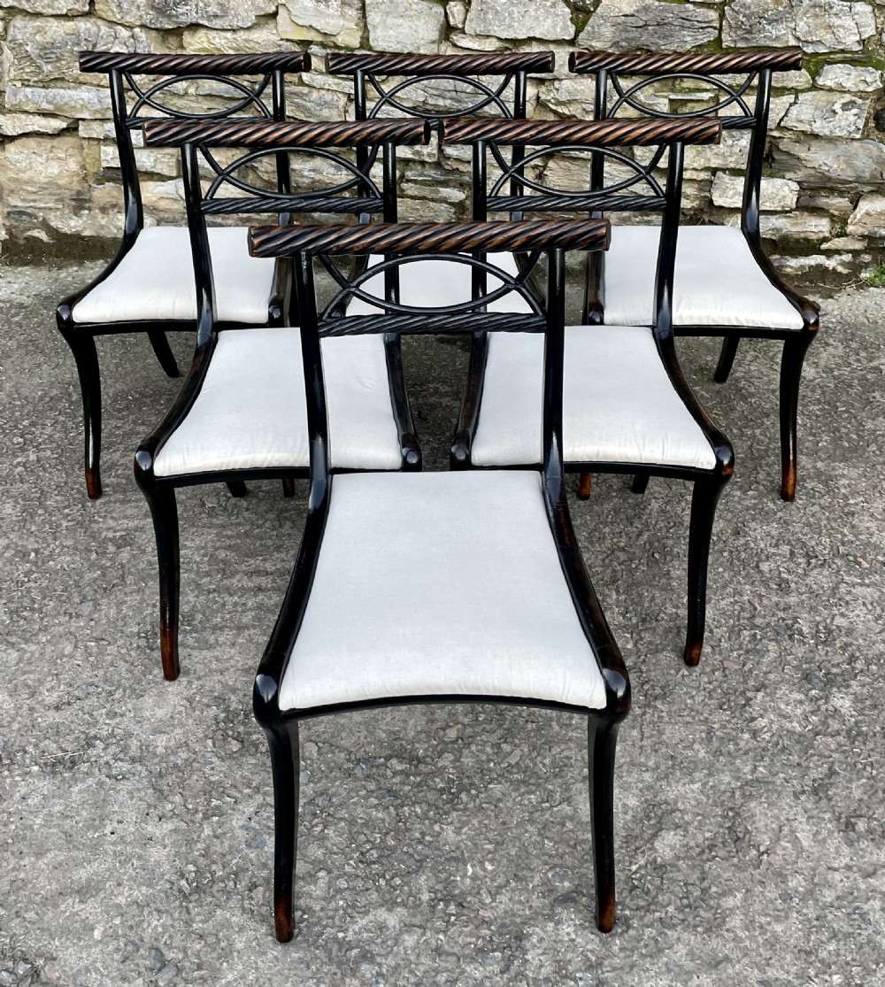 Set of 6 Regency Ebonised Rope Twist Trafalgar Chairs View II