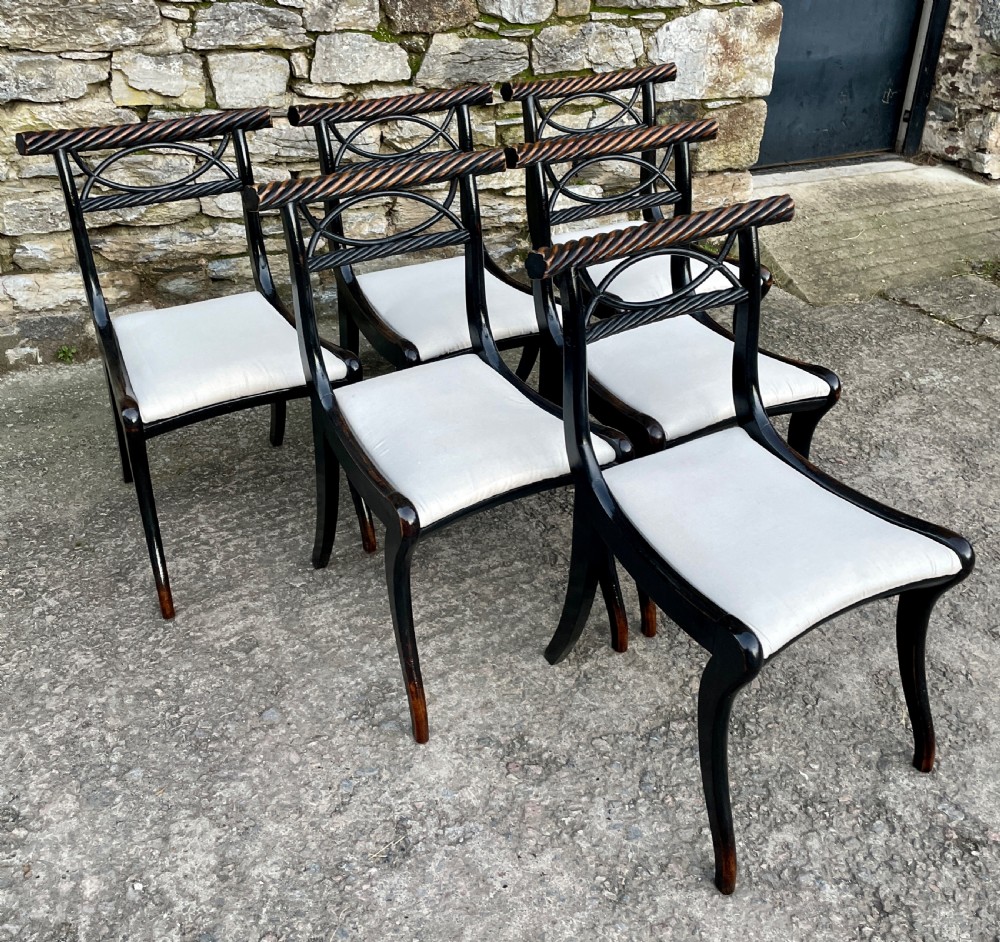 Set of 6 Regency Ebonised Rope Twist Trafalgar Chairs View IV
