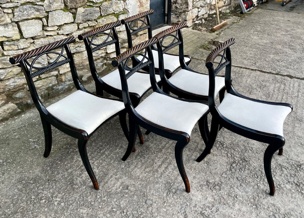 Set of 6 Regency Ebonised Rope Twist Trafalgar Chairs View V