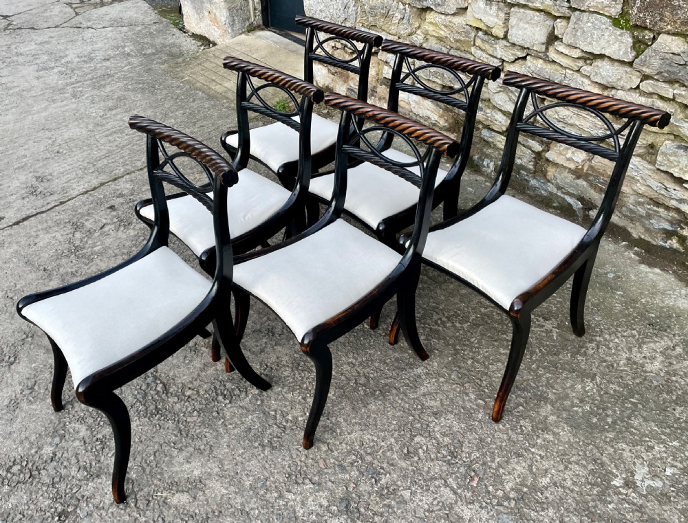 Set of 6 Regency Ebonised Rope Twist Trafalgar Chairs View VI
