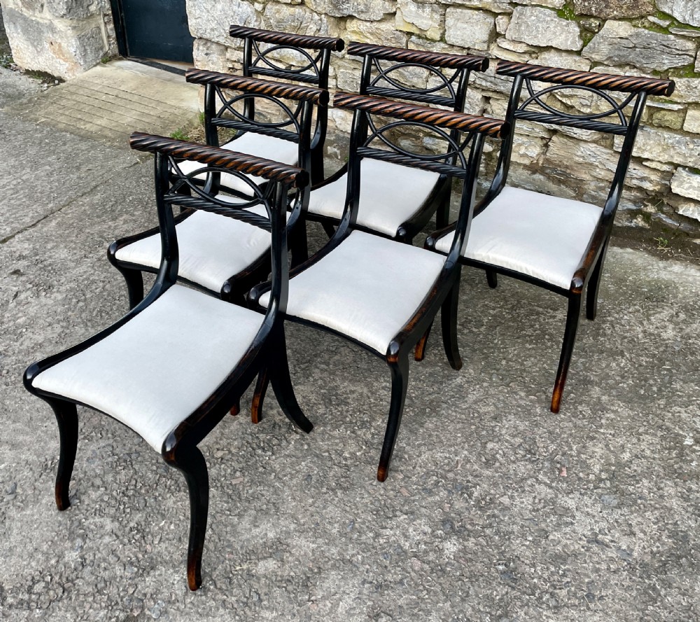 Set of 6 Regency Ebonised Rope Twist Trafalgar Chairs View VII