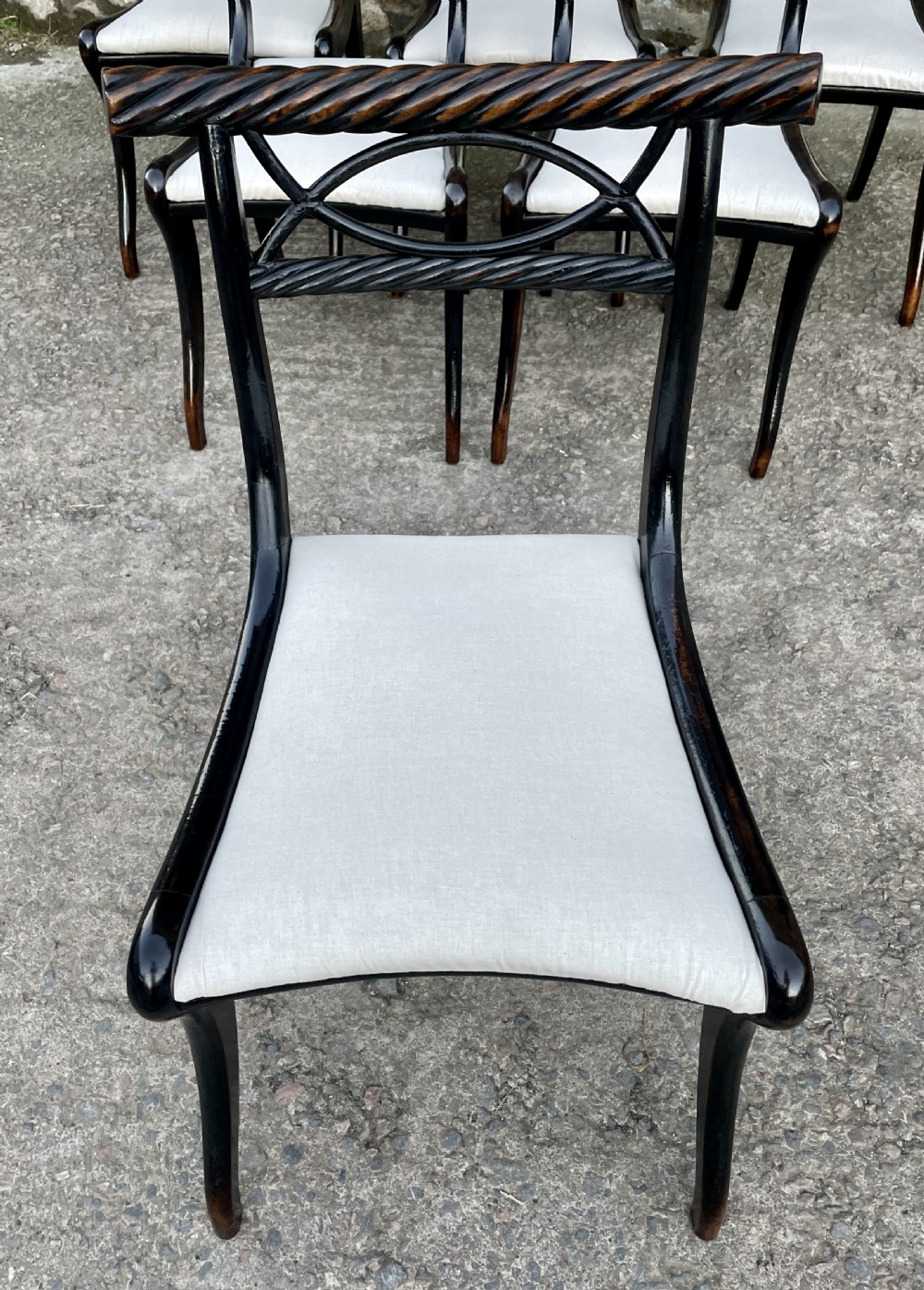 Set of 6 Regency Ebonised Rope Twist Trafalgar Chairs View VIII