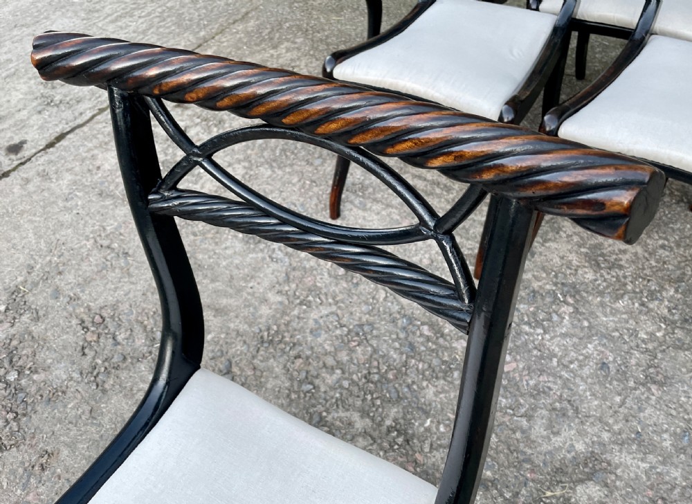 Set of 6 Regency Ebonised Rope Twist Trafalgar Chairs View IX