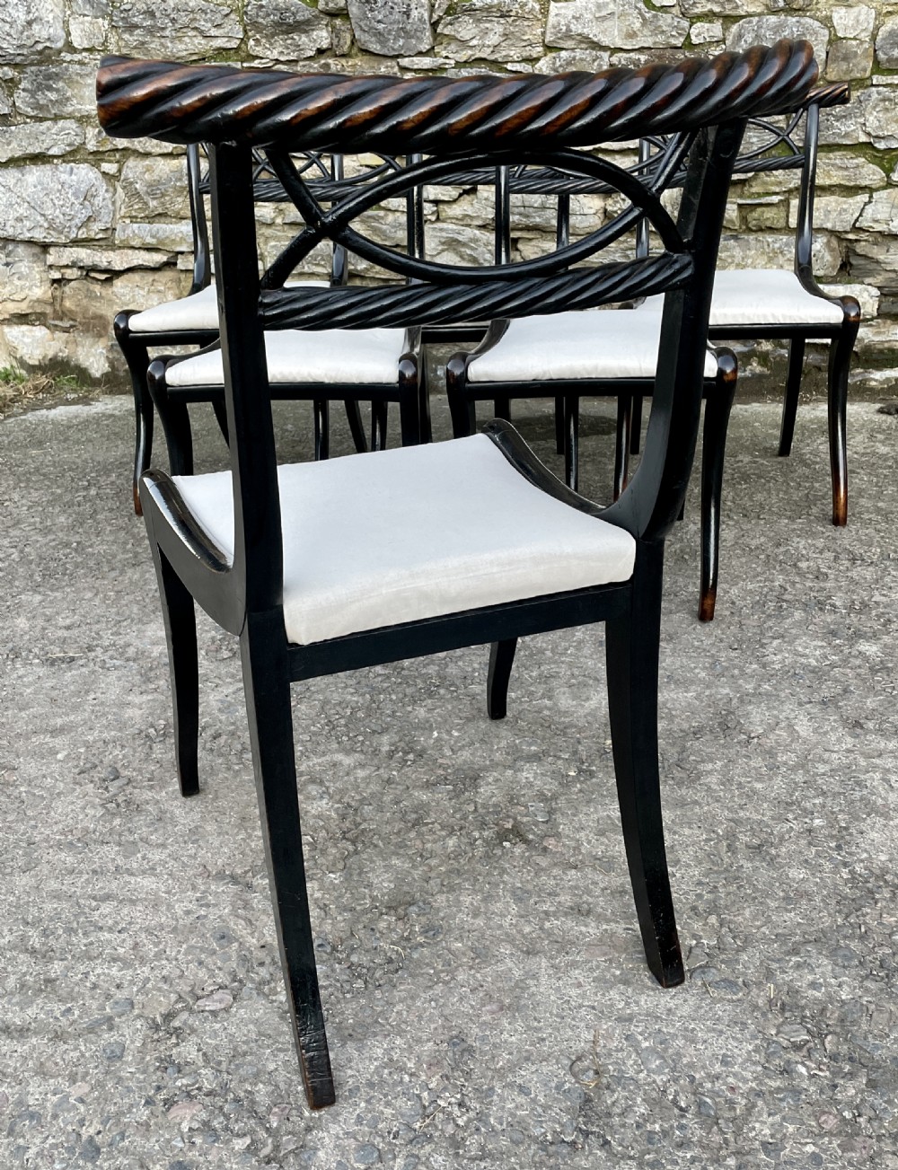 Set of 6 Regency Ebonised Rope Twist Trafalgar Chairs View XII