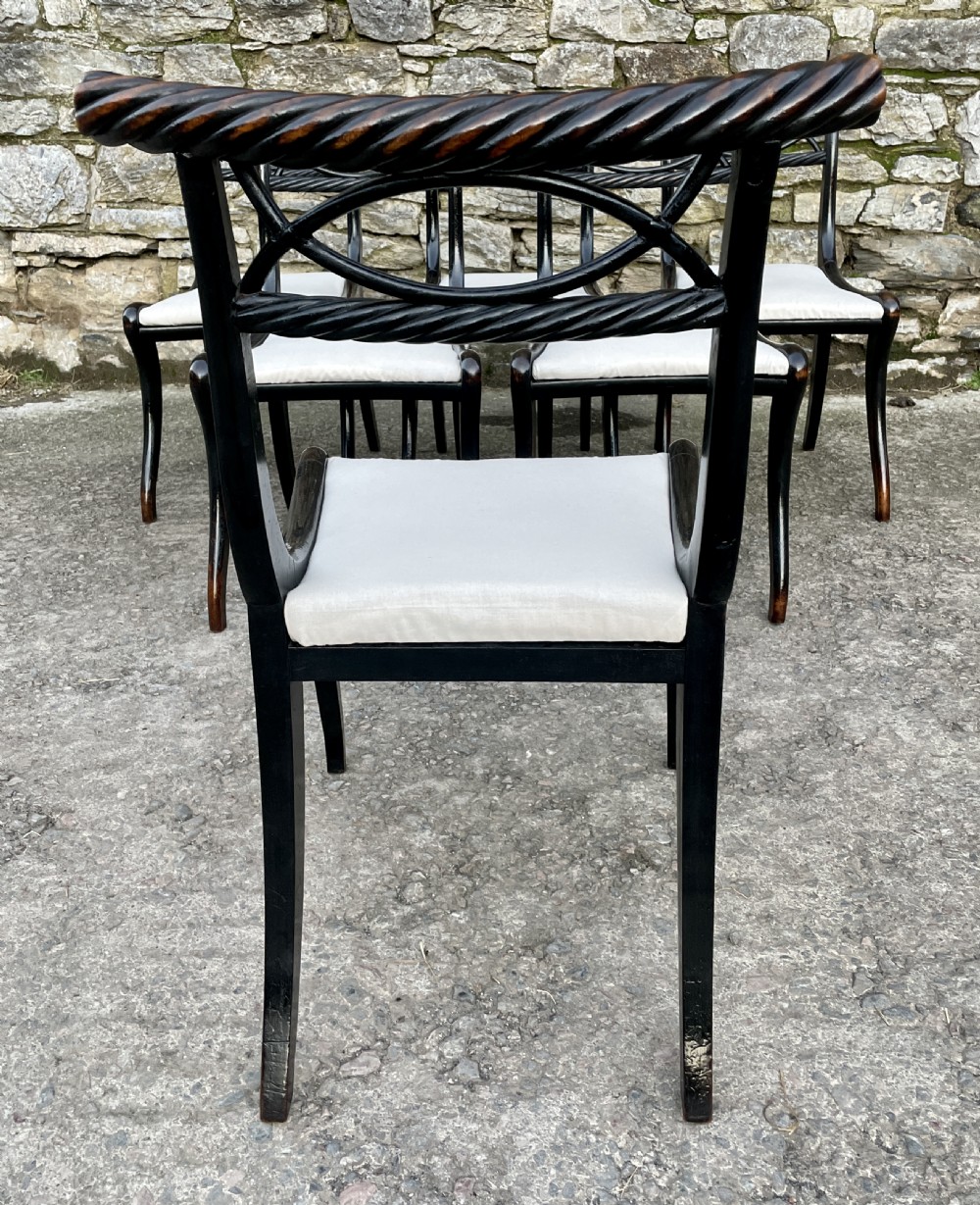 Set of 6 Regency Ebonised Rope Twist Trafalgar Chairs View XIII
