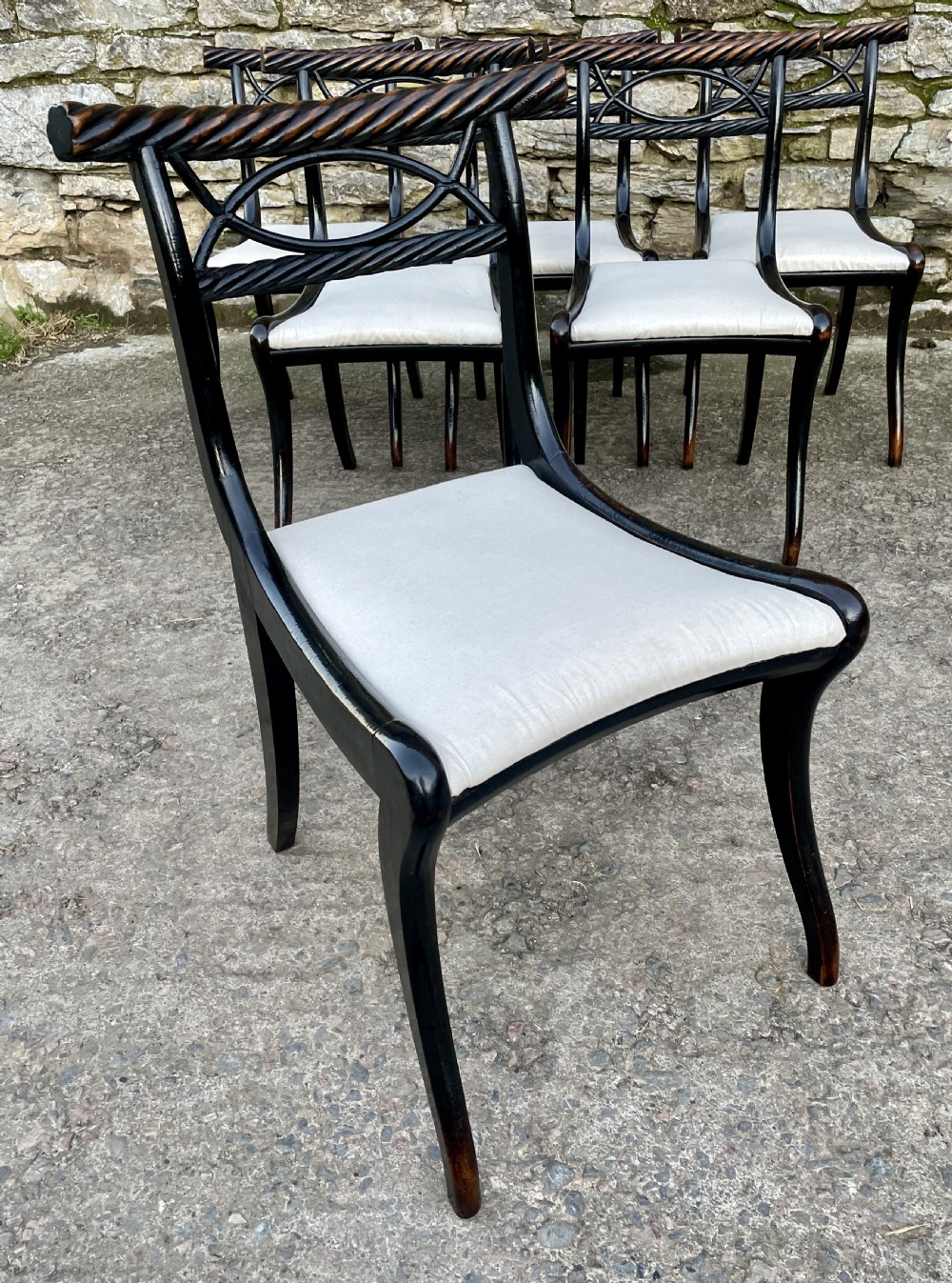 Set of 6 Regency Ebonised Rope Twist Trafalgar Chairs View XVI