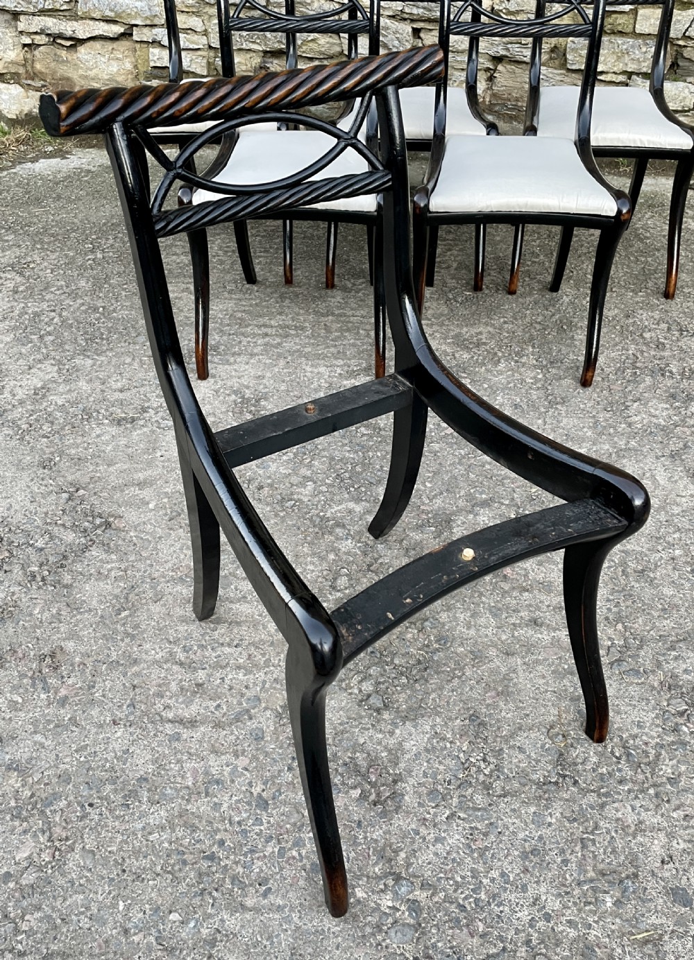 Set of 6 Regency Ebonised Rope Twist Trafalgar Chairs View XVII
