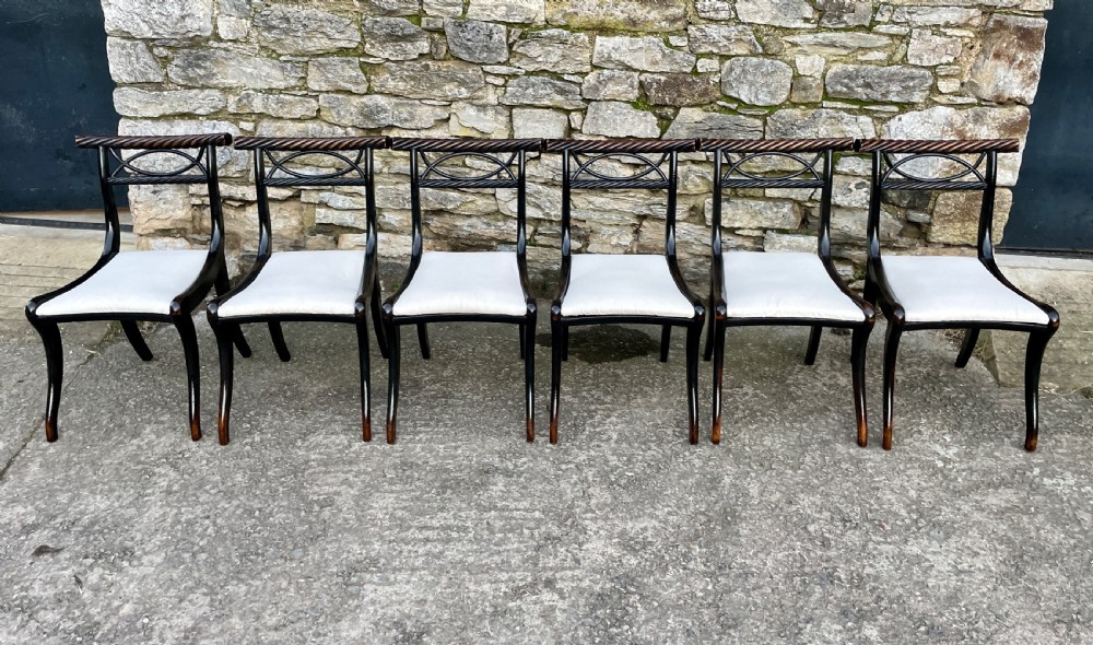 Set of 6 Regency Ebonised Rope Twist Trafalgar Chairs View XIX
