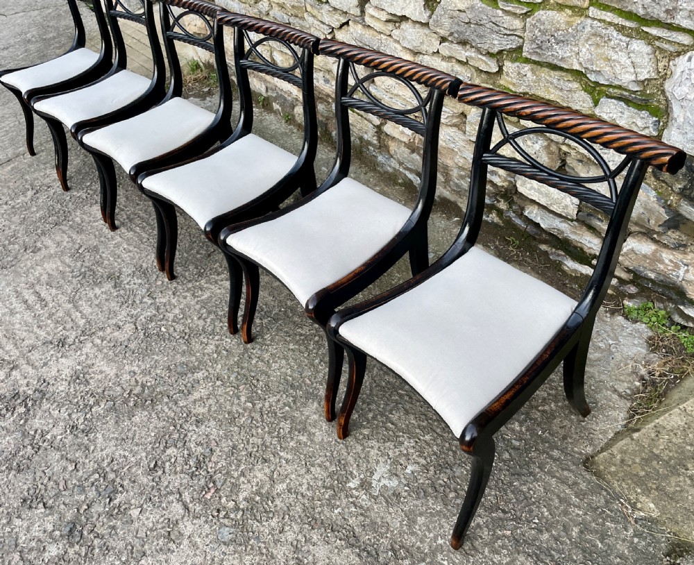 Set of 6 Regency Ebonised Rope Twist Trafalgar Chairs View XX
