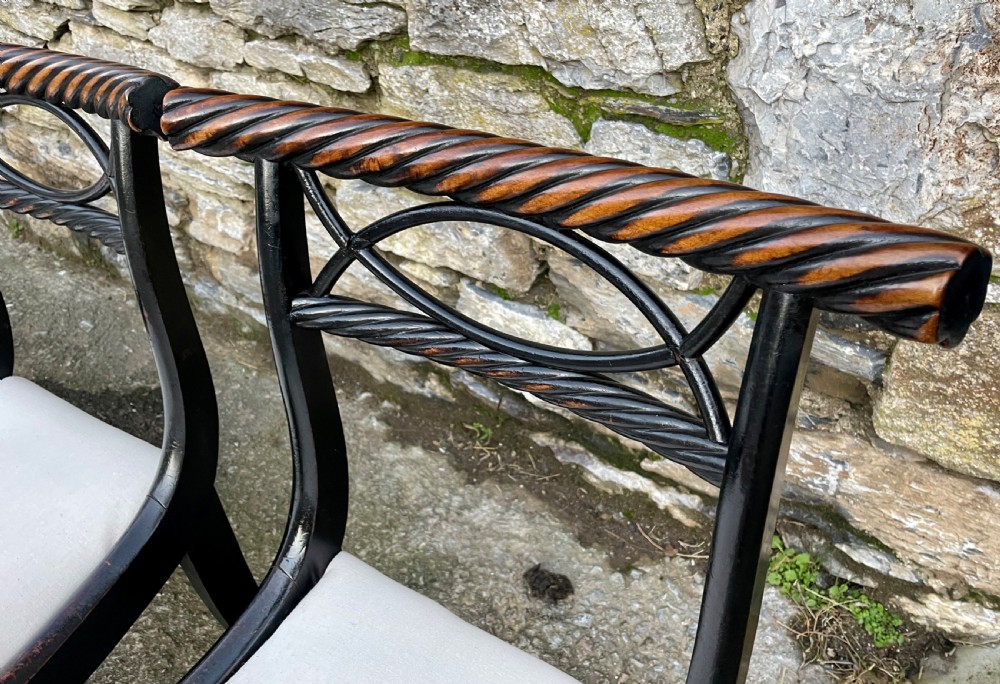 Set of 6 Regency Ebonised Rope Twist Trafalgar Chairs View XXI