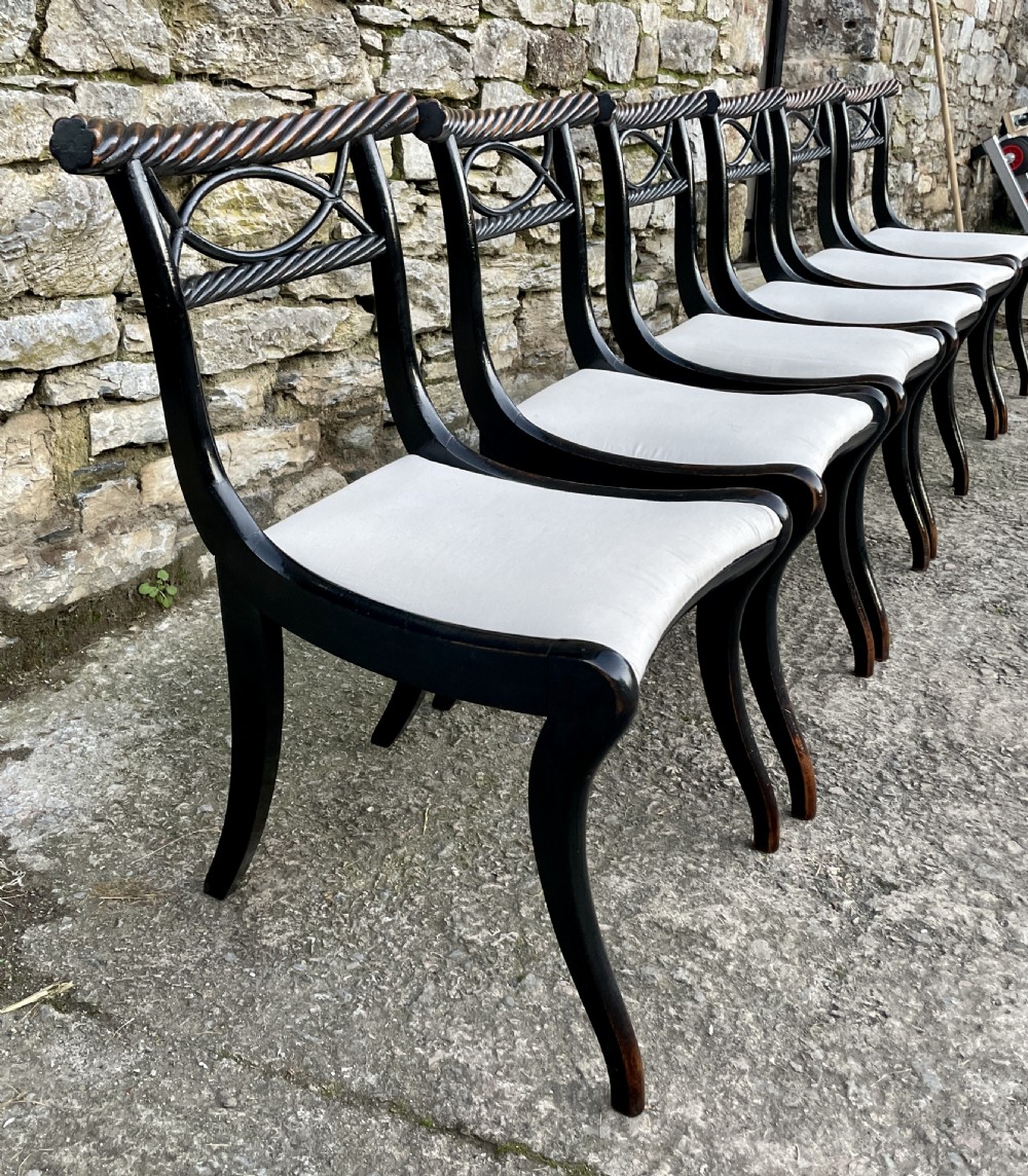 Set of 6 Regency Ebonised Rope Twist Trafalgar Chairs View XXV