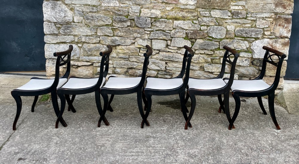 Set of 6 Regency Ebonised Rope Twist Trafalgar Chairs View XXVI