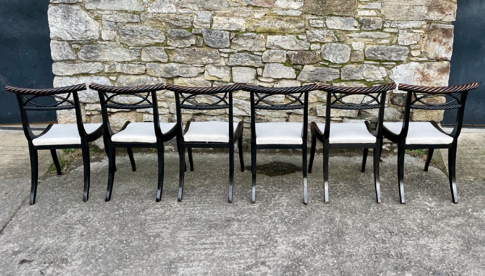 Set of 6 Regency Ebonised Rope Twist Trafalgar Chairs View XXVII