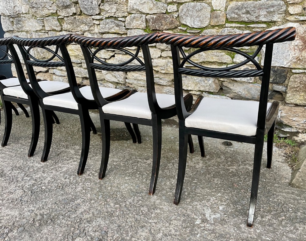 Set of 6 Regency Ebonised Rope Twist Trafalgar Chairs View XXVIII