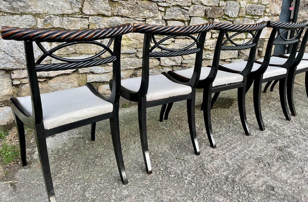 Set of 6 Regency Ebonised Rope Twist Trafalgar Chairs View XXIX