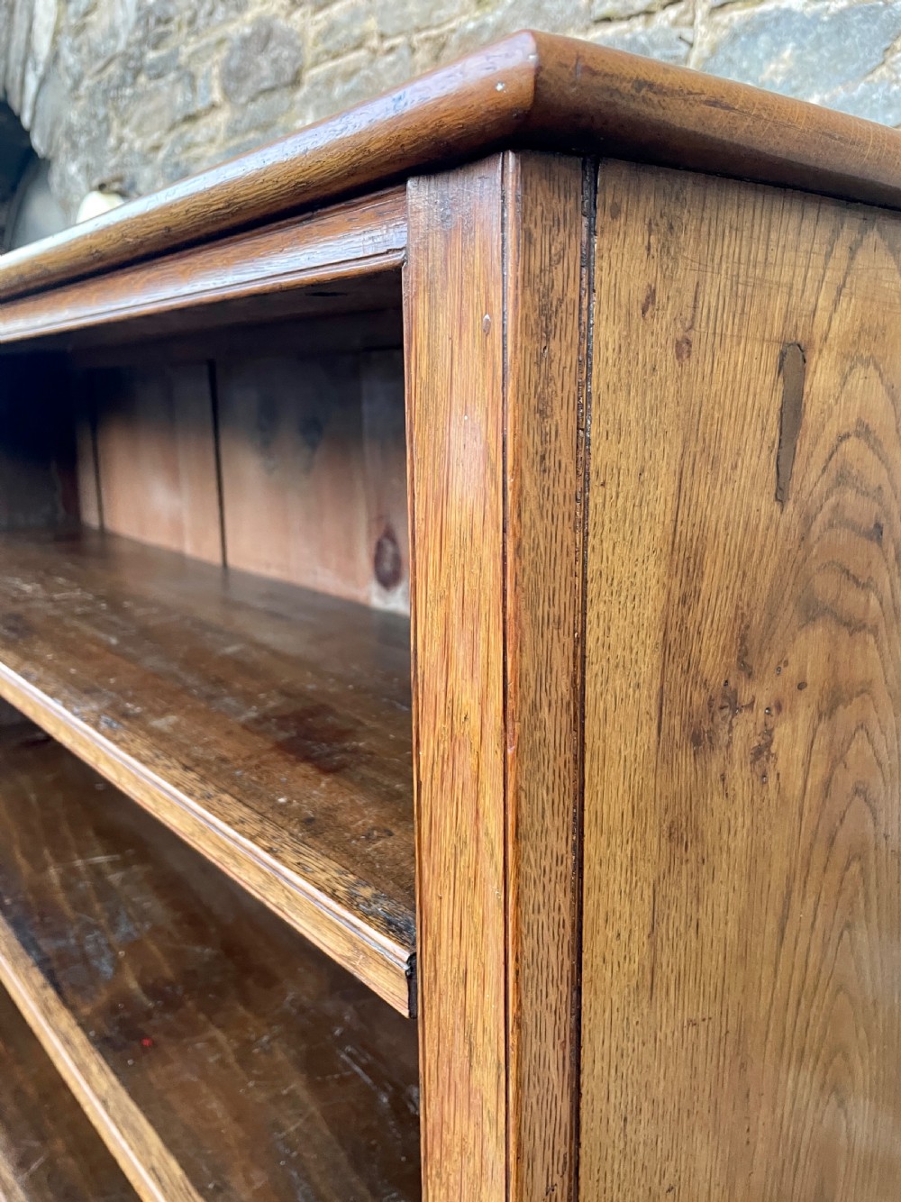 Large Antique Oak Open Bookcase View XX