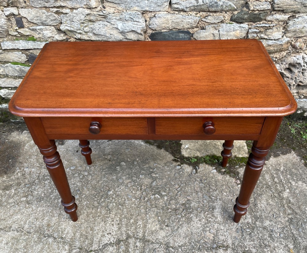 Antique Victorian Mahogany Two Drawer Side Table View III