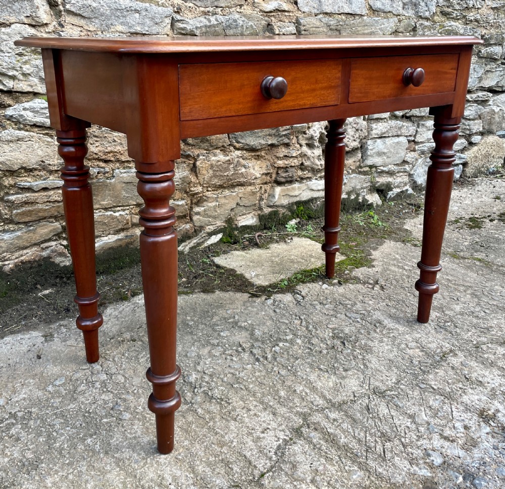 Antique Victorian Mahogany Two Drawer Side Table View V