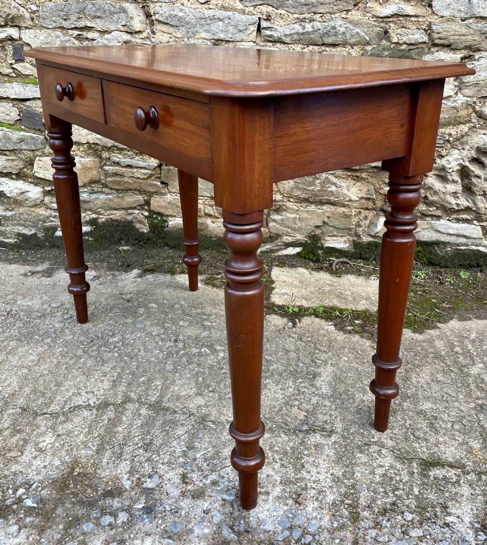 Antique Victorian Mahogany Two Drawer Side Table View X