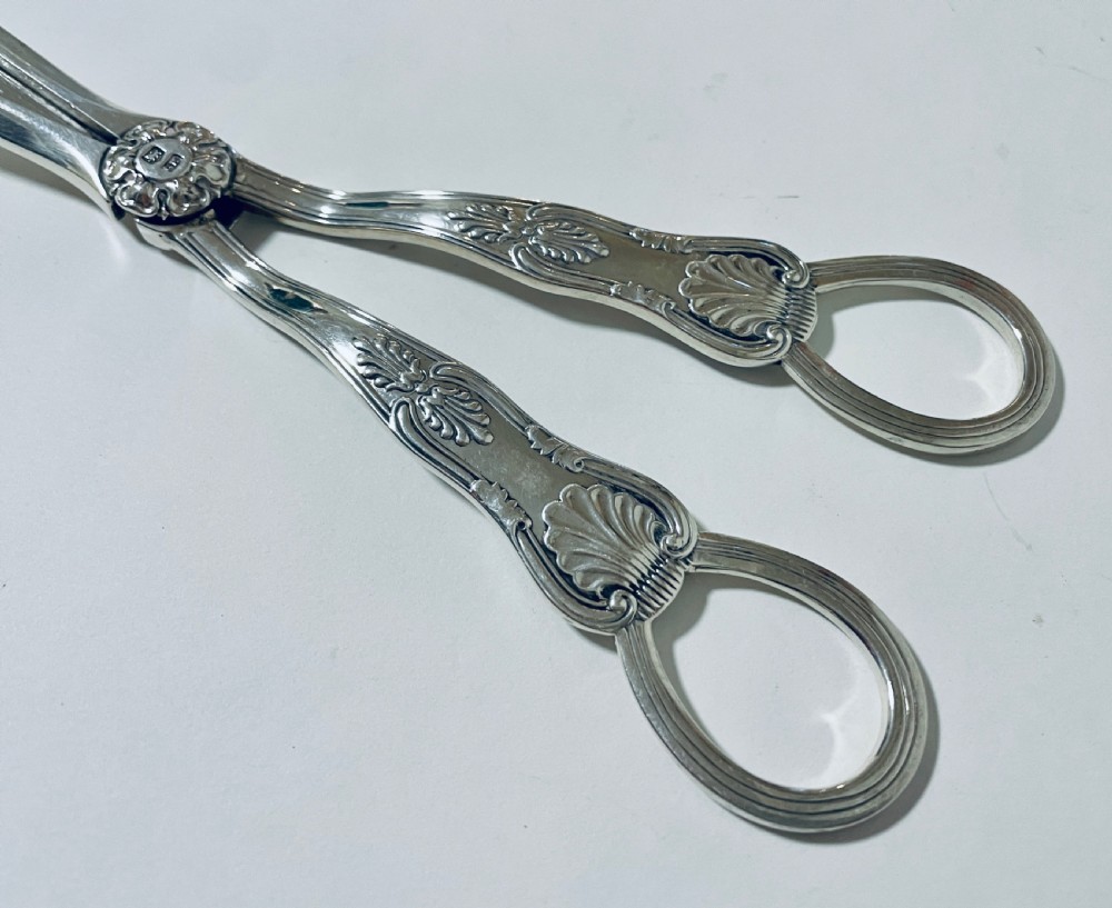 Antique Sterling Silver Kings Pattern Grape Scissors View II