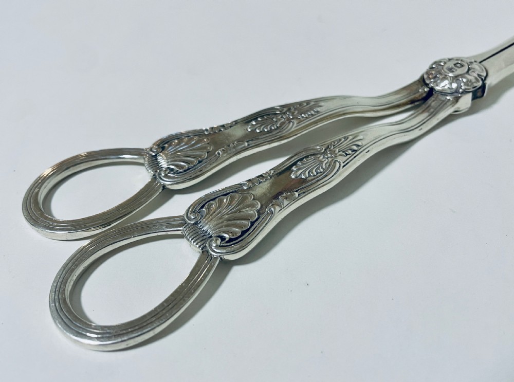 Antique Sterling Silver Kings Pattern Grape Scissors View V