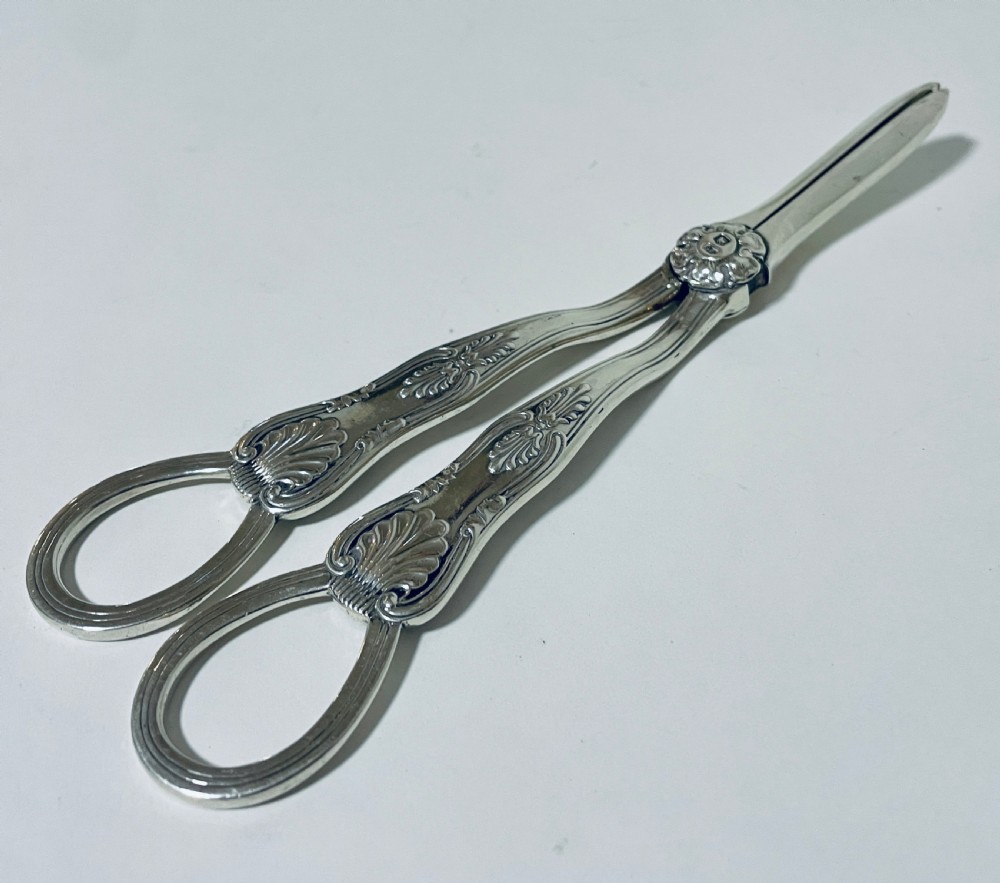 Antique Sterling Silver Kings Pattern Grape Scissors View VI