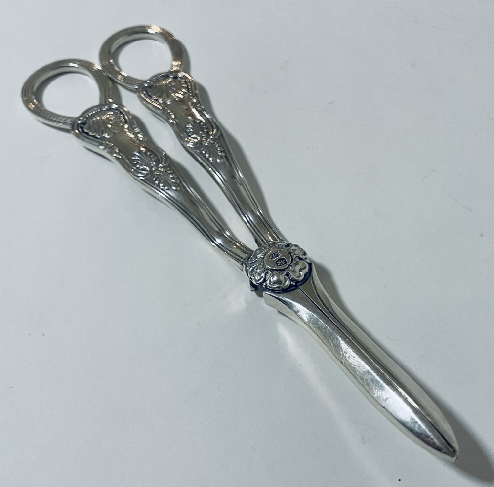 Antique Sterling Silver Kings Pattern Grape Scissors View VII