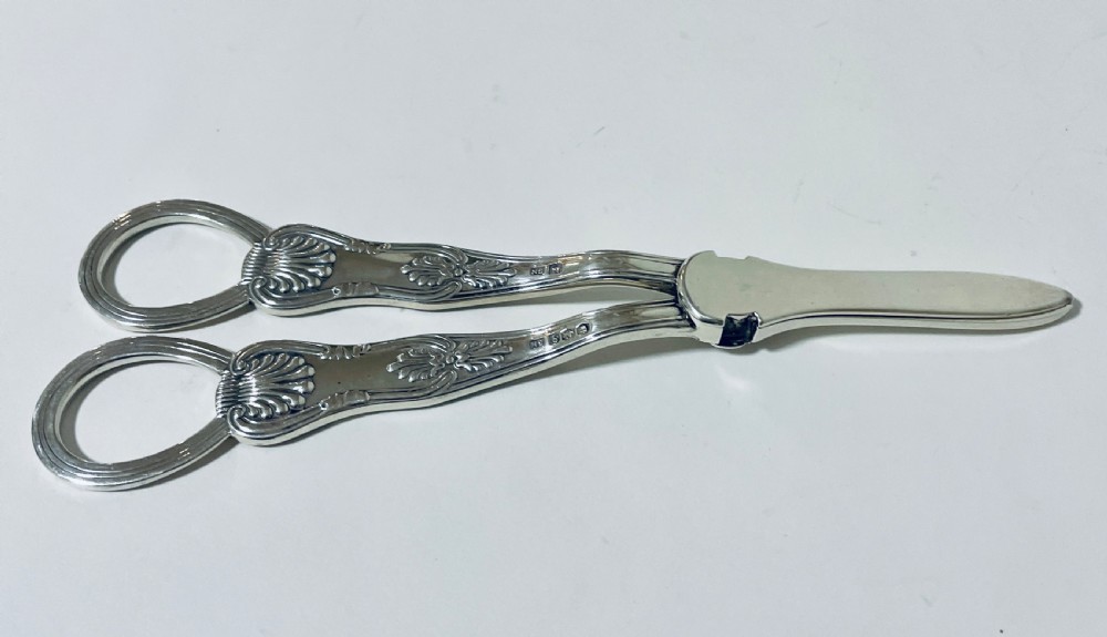 Antique Sterling Silver Kings Pattern Grape Scissors View VIII