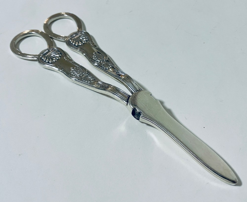 Antique Sterling Silver Kings Pattern Grape Scissors View XI