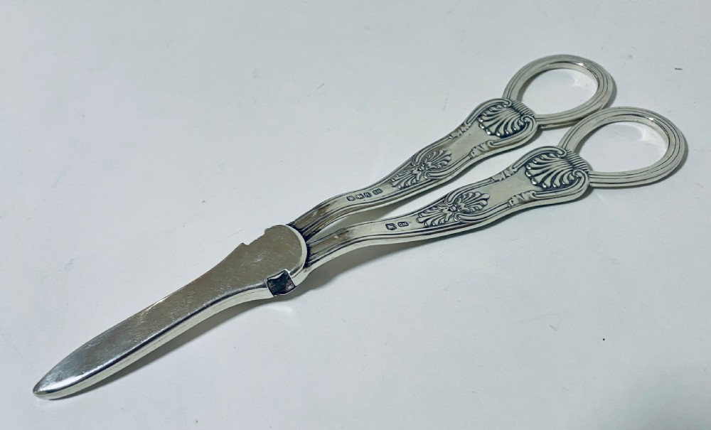 Antique Sterling Silver Kings Pattern Grape Scissors View XII