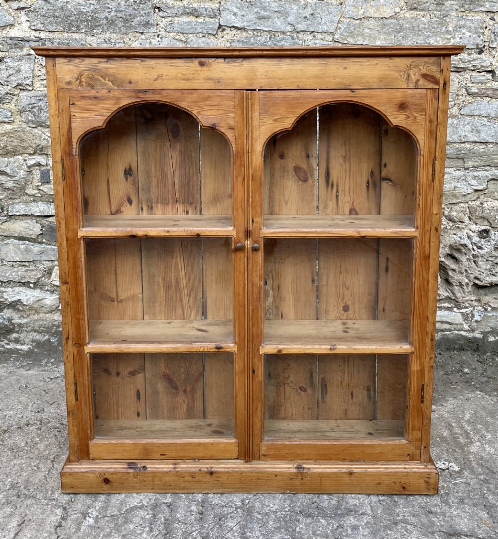 Narrow Antique Pine Glazed Cupboard