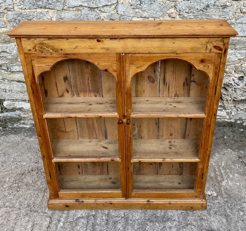 Narrow Antique Pine Glazed Cupboard View II