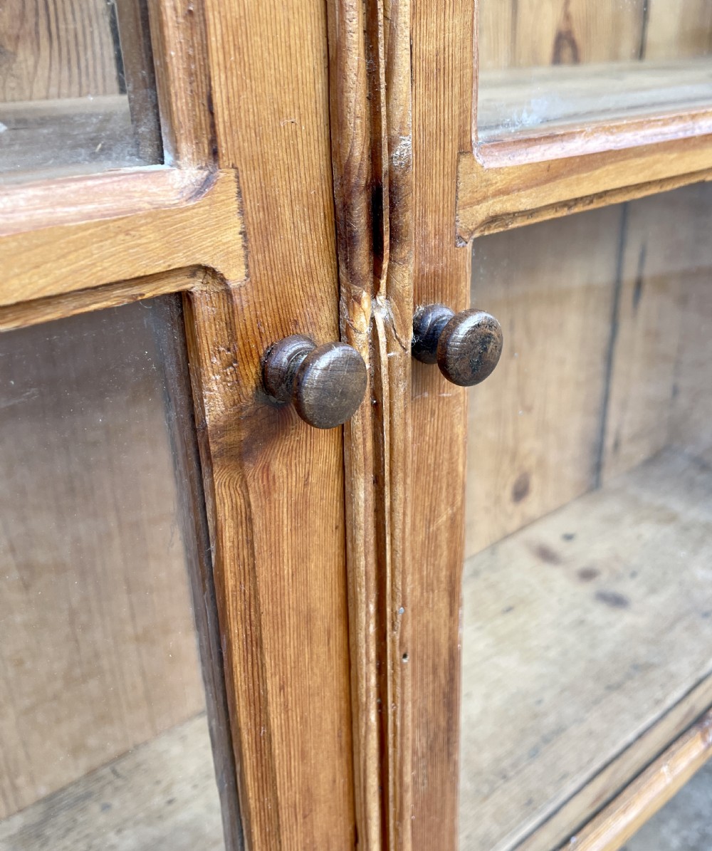 Narrow Antique Pine Glazed Cupboard View XI