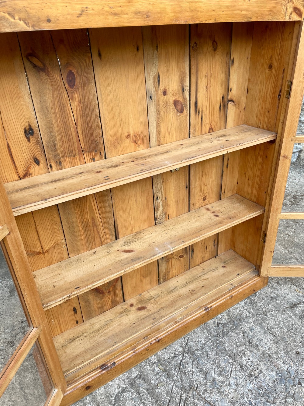 Narrow Antique Pine Glazed Cupboard View XIII