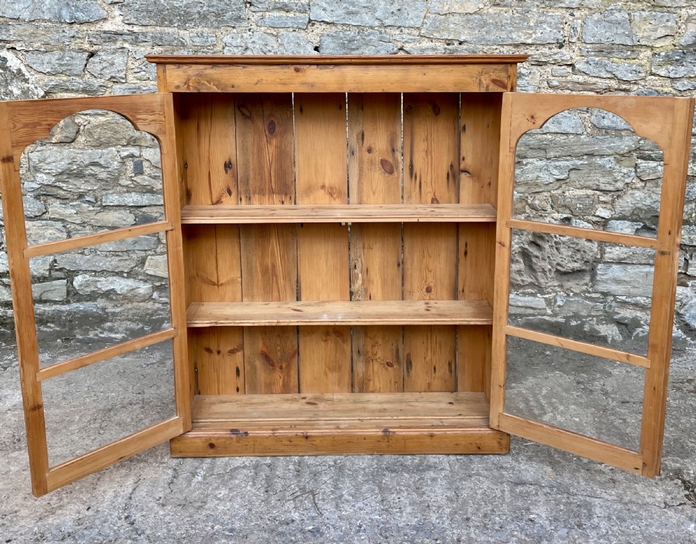 Narrow Antique Pine Glazed Cupboard View XIV