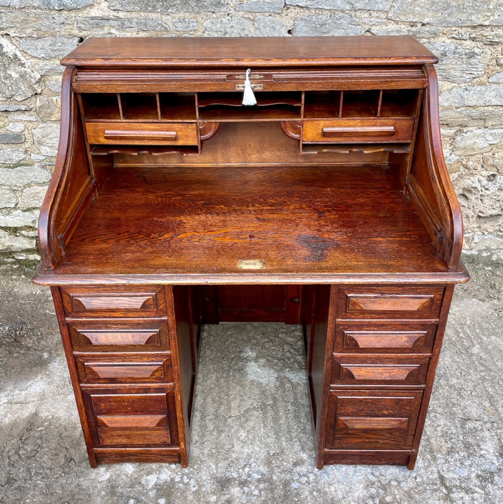 Antique Oak Roll Top Tambour Desk View XIII