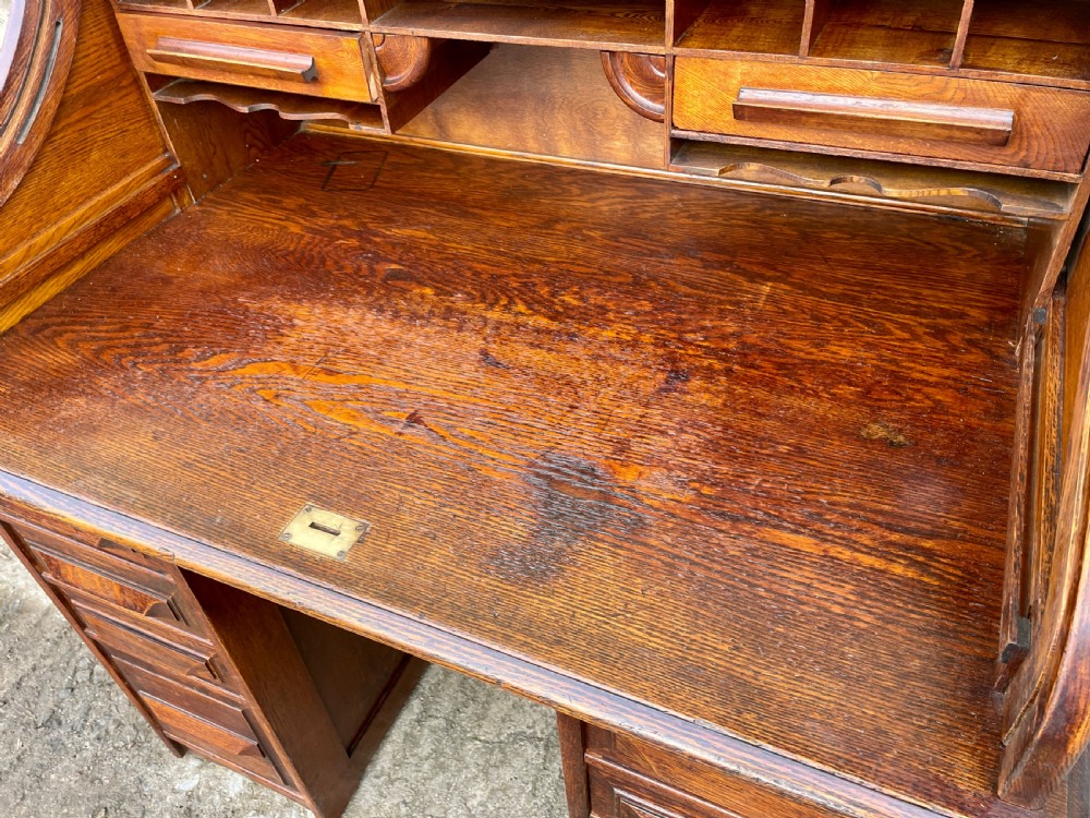 Antique Oak Roll Top Tambour Desk View XIV