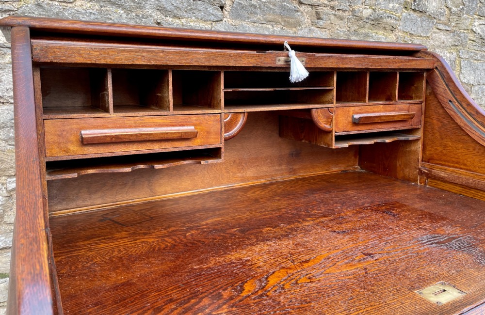 Antique Oak Roll Top Tambour Desk View XVII