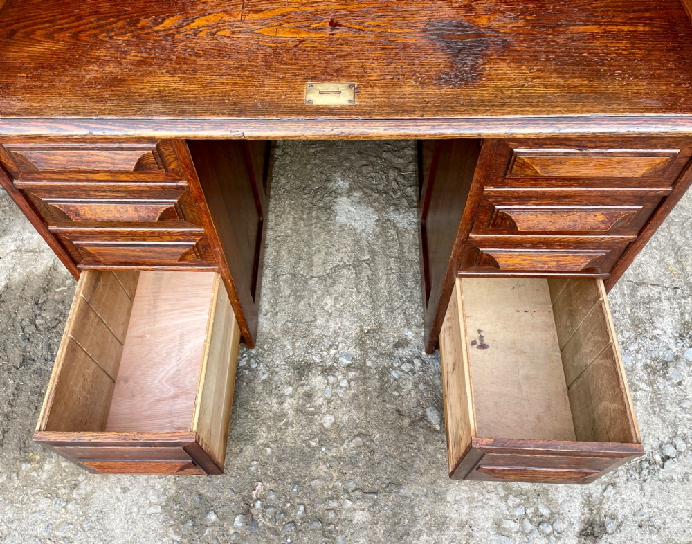 Antique Oak Roll Top Tambour Desk View XVIII