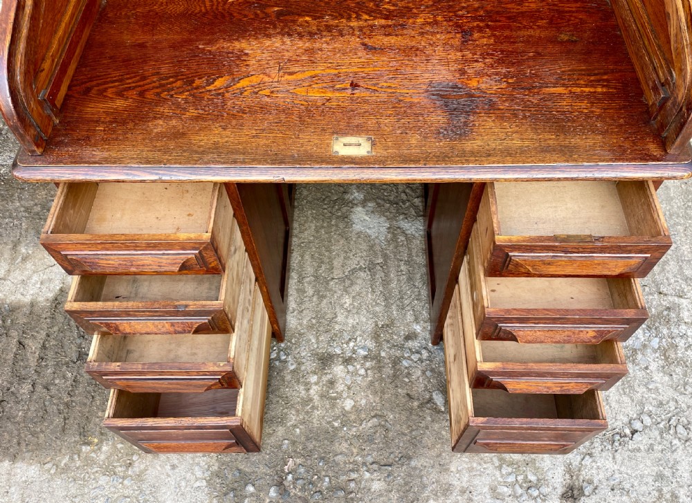 Antique Oak Roll Top Tambour Desk View XXI