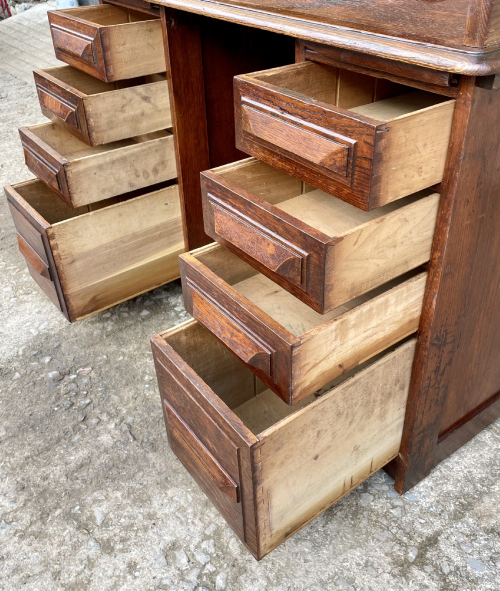 Antique Oak Roll Top Tambour Desk View XXII